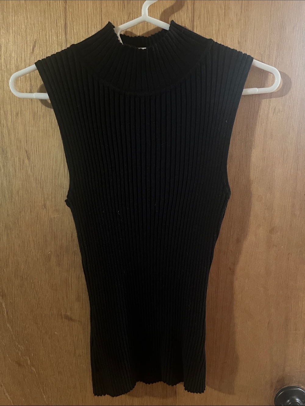 Sleeveless Ribbed Mock Neck Tank Top - Black